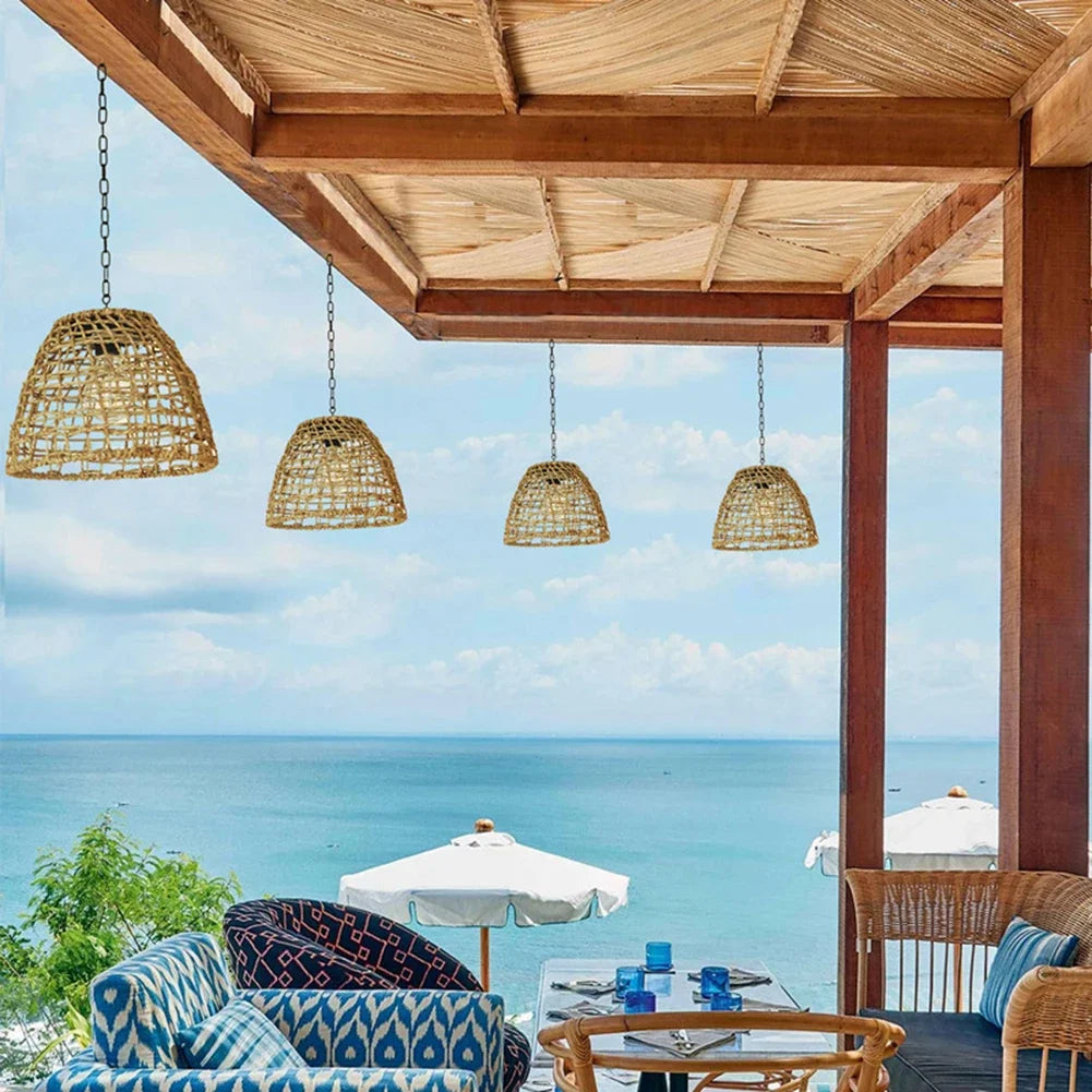 Solar Bamboo Lantern Pendant Light - Hanging Rattan or Iron Solar Lantern with Warm LED Glow for Courtyard, Patio and Evening Gatherings