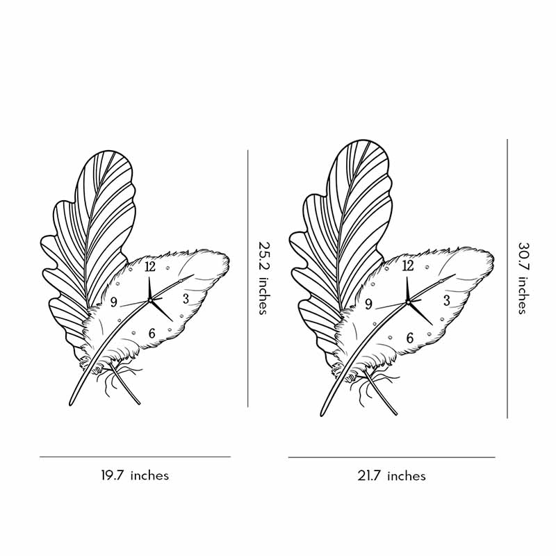 Feather Wall Clock Resin Silent Movement and LED Light Art Decor Light