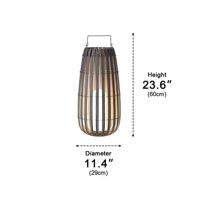 Rattan Lantern - Woven Plastic Rattan and Iron Farmhouse Lamp in 16 or 24 Inch Heights, Solar or Hardwired, for Courtyard and Patio