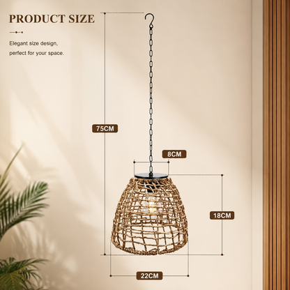 Solar Bamboo Lantern Pendant Light - Hanging Rattan or Iron Solar Lantern with Warm LED Glow for Courtyard, Patio and Evening Gatherings