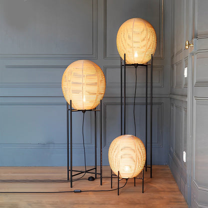Rustic Boho Rattan and Metal Frame Accent Floor Lamp