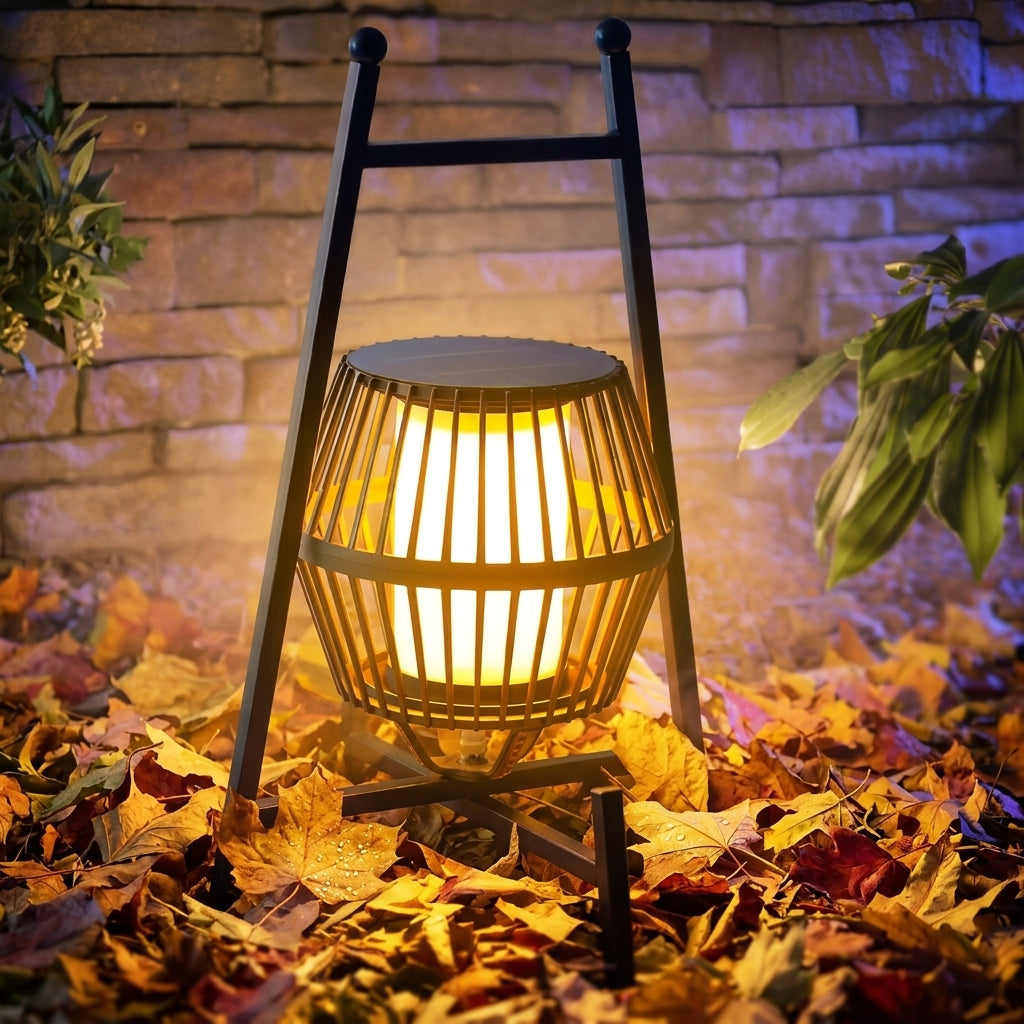 Outdoor Solar Lantern - Black Die-Cast Aluminum Light with Automatic Dusk Sensor, Warm and White LED and 23 Inch Height for Garden Lawns