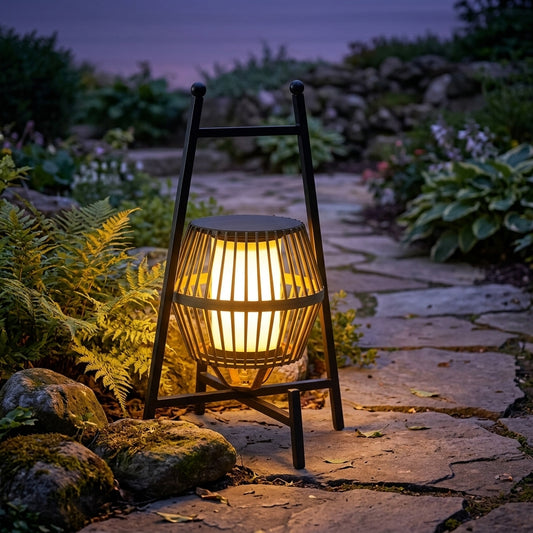 Outdoor Solar Lantern - Black Die-Cast Aluminum Light with Automatic Dusk Sensor, Warm and White LED and 23 Inch Height for Garden Lawns