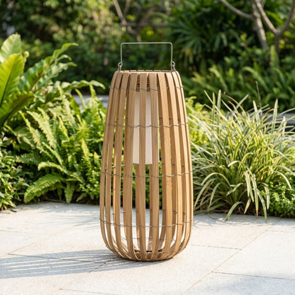 Rattan Lantern - Woven Plastic Rattan and Iron Farmhouse Lamp in 16 or 24 Inch Heights, Solar or Hardwired, for Courtyard and Patio
