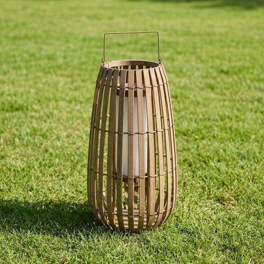 Rattan Lantern - Woven Plastic Rattan and Iron Farmhouse Lamp in 16 or 24 Inch Heights, Solar or Hardwired, for Courtyard and Patio