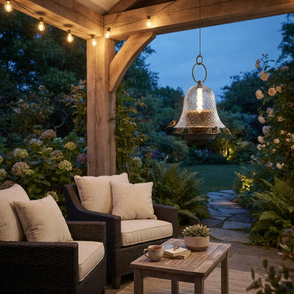 Solar Bell Porch Landscape Light - Clear Glass and Stainless Steel Bell Lamp in 5.91 and 9.57 Inch Widths, Solar or Rechargeable