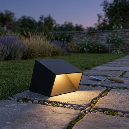 Modern Cube Post Light - Black Stainless Steel and Glass Lantern in 8 x 8 x 6 or 12 x 12 x 9 Inch Sizes, Solar or Hardwired, for Courtyards