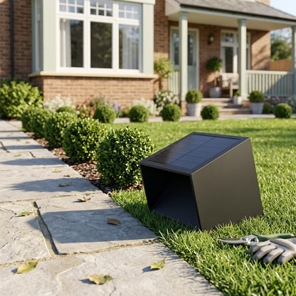 Modern Cube Post Light - Black Stainless Steel and Glass Lantern in 8 x 8 x 6 or 12 x 12 x 9 Inch Sizes, Solar or Hardwired, for Courtyards