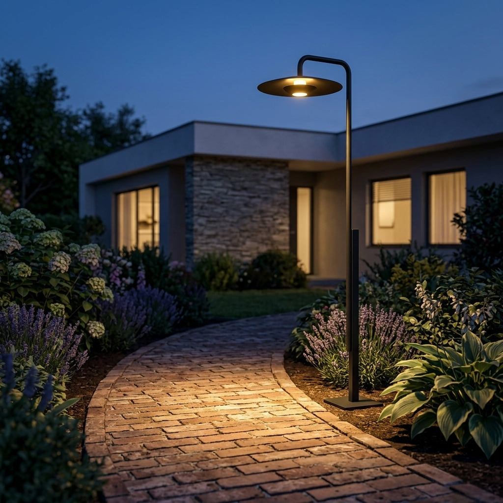 Pathway Pole Umbrella Column Light - Black Aluminum Mast Standing 78.74 or 98.43 Inches, Solar or Hardwired, Single to 8-Pack for Patios
