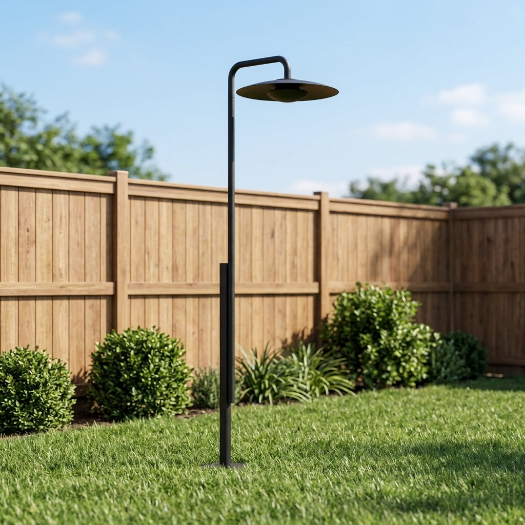 Pathway Pole Umbrella Column Light - Black Aluminum Mast Standing 78.74 or 98.43 Inches, Solar or Hardwired, Single to 8-Pack for Patios