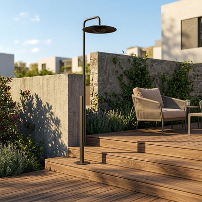 Pathway Pole Umbrella Column Light - Black Aluminum Mast Standing 78.74 or 98.43 Inches, Solar or Hardwired, Single to 8-Pack for Patios