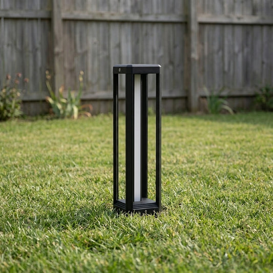 Pathway Post Modern Landscape Light - Black Die-cast Aluminum and Acrylic Bollard in 7.9, 15.7 or 23.6 Inch Heights, Solar or Hardwired