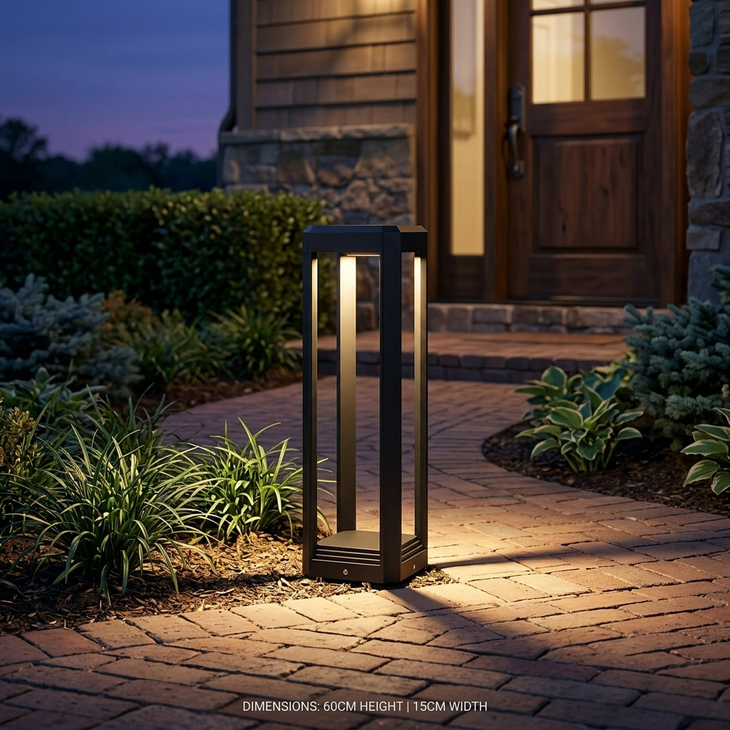 Pathway Post Modern Landscape Light - Black Die-cast Aluminum and Acrylic Bollard in 7.9, 15.7 or 23.6 Inch Heights, Solar or Hardwired