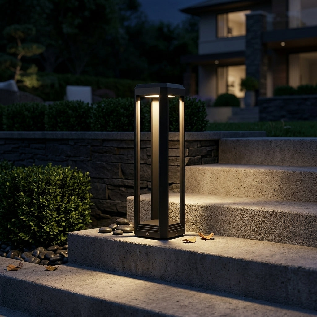 Pathway Post Modern Landscape Light - Black Die-cast Aluminum and Acrylic Bollard in 7.9, 15.7 or 23.6 Inch Heights, Solar or Hardwired