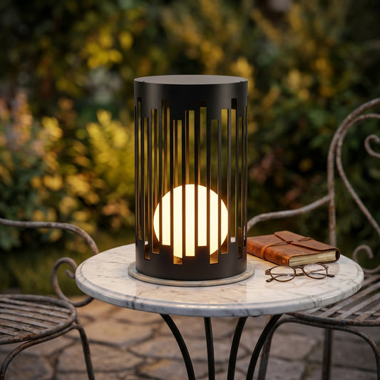 Outdoor Lantern - Black Metal and White PE Garden Light with E27 or Solar Power, Remote Three Color Light and 11.8 to 19.7 Inch Sizes