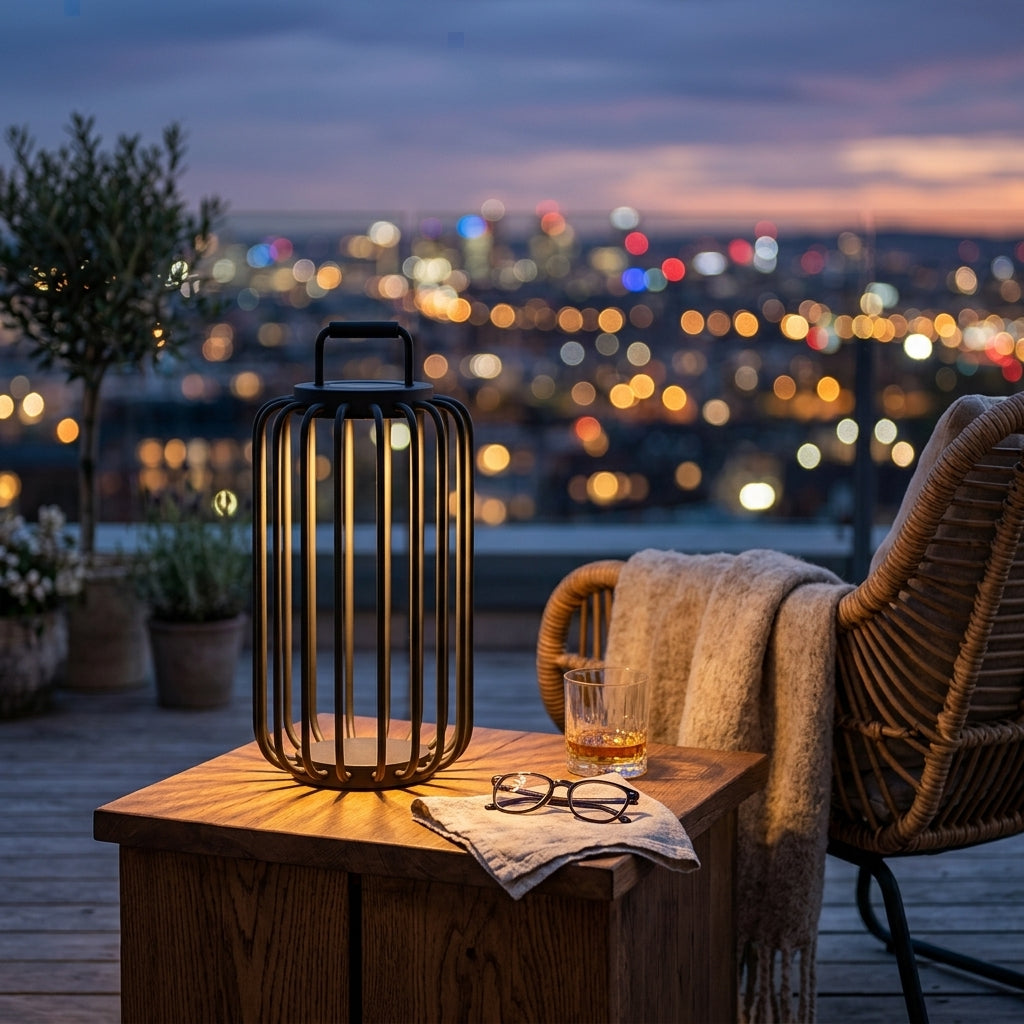 Outdoor Solar Lantern - Iron and Acrylic 6W Warm LED Light in Brushed Gray or White, 11.8 and 19.7 Inch Heights, 10 to 12 Hour Runtime