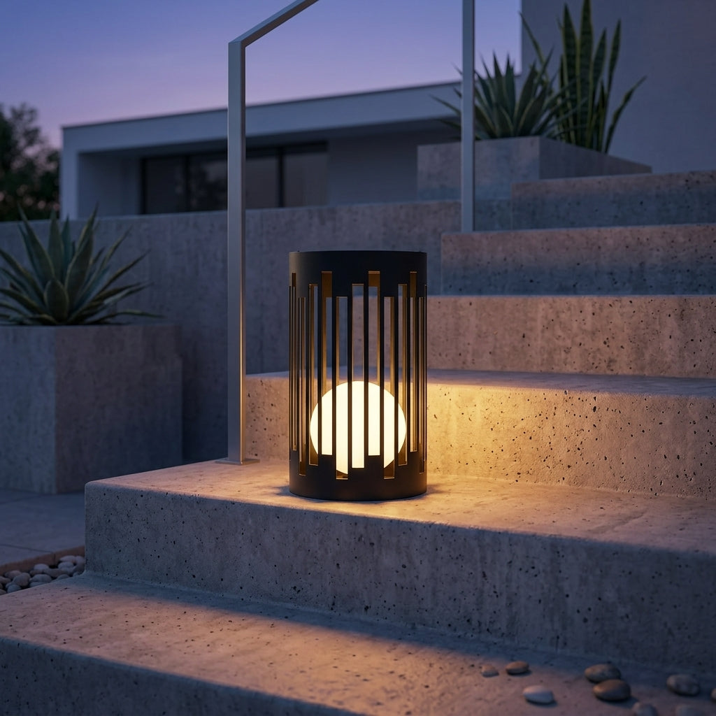 Outdoor Lantern - Black Metal and White PE Garden Light with E27 or Solar Power, Remote Three Color Light and 11.8 to 19.7 Inch Sizes