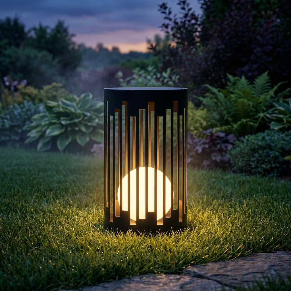 Outdoor Lantern - Black Metal and White PE Garden Light with E27 or Solar Power, Remote Three Color Light and 11.8 to 19.7 Inch Sizes