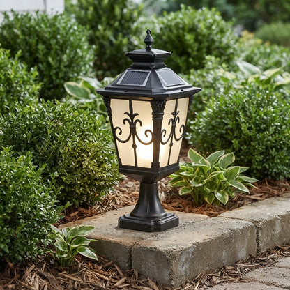 Fence Victorian Column Post Light - Die-cast Aluminum and Glass Lantern in Bronze or Black, Solar or Hardwired, for Courtyard Fences