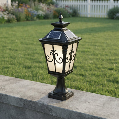 Fence Victorian Column Post Light - Die-cast Aluminum and Glass Lantern in Bronze or Black, Solar or Hardwired, for Courtyard Fences