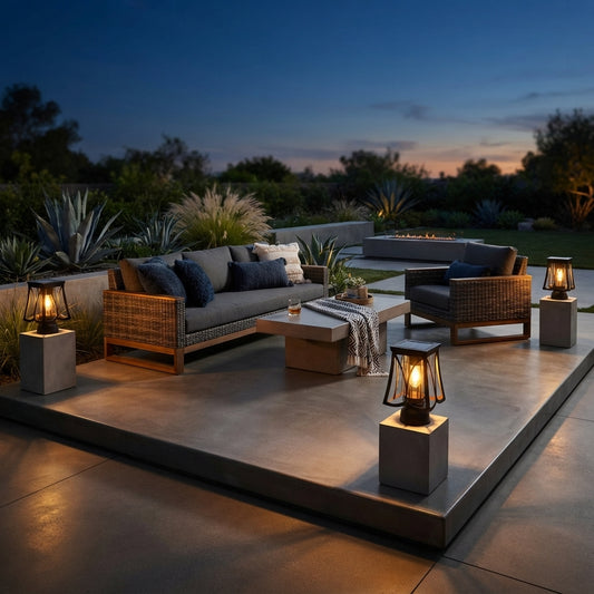 Modern Post Light - Glass and Stainless Steel Pillar Lamp in Black with a Choice of Solar or Hardwired Power for Courtyard and Patio Paths