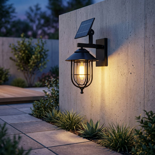 Rustic Birdcage Porch Wall Light - Black Die-cast Aluminum and Glass Cage Lantern with Solar or Hardwired Power for Patio and Courtyard