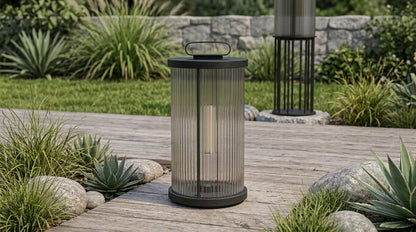 Cylinder Lantern Pathway Post Light - Clear Acrylic and Black Stainless Steel, 7.8 or 11.8 Inch Diameters up to 47.2 Inches Tall, for Decks