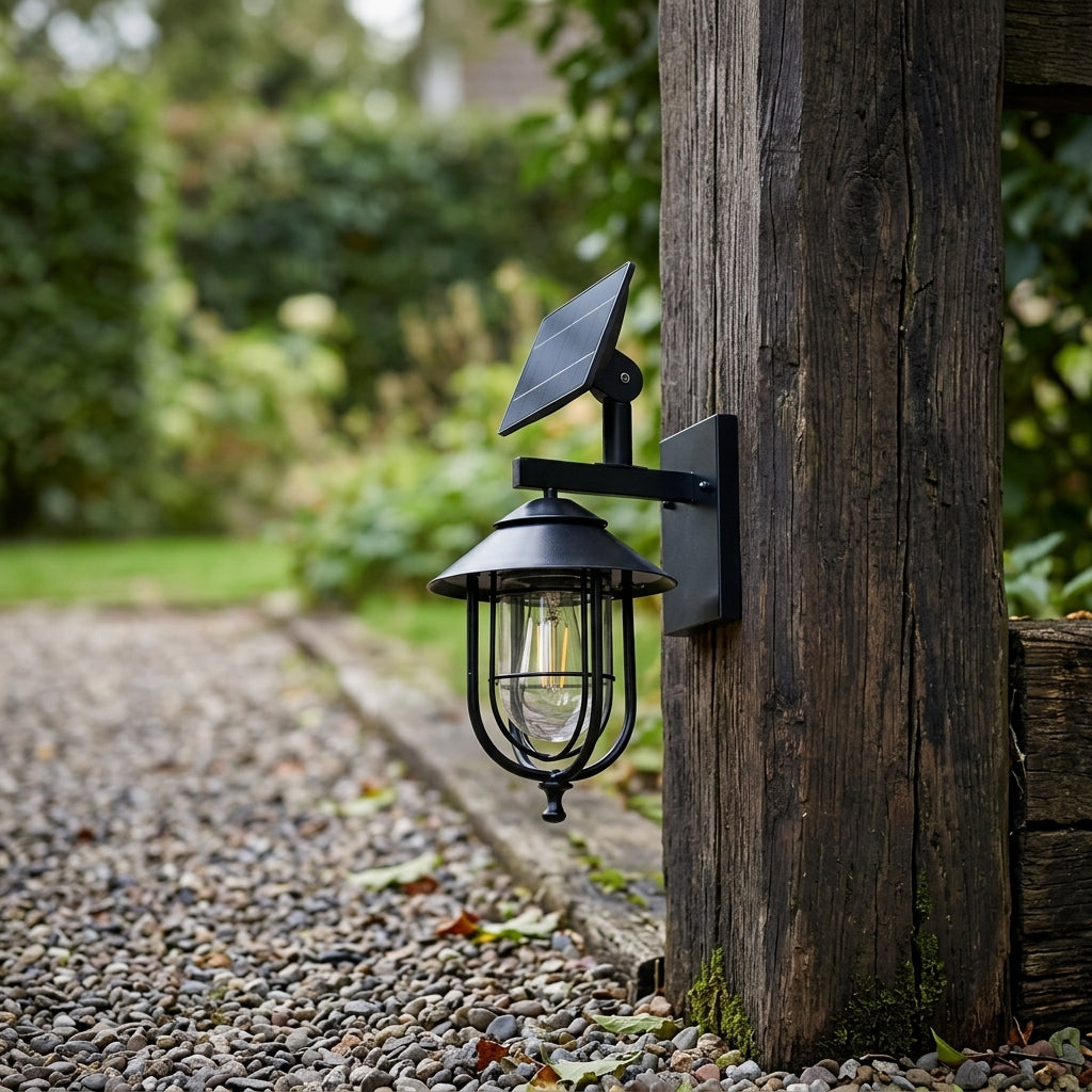 Rustic Birdcage Porch Wall Light - Black Die-cast Aluminum and Glass Cage Lantern with Solar or Hardwired Power for Patio and Courtyard