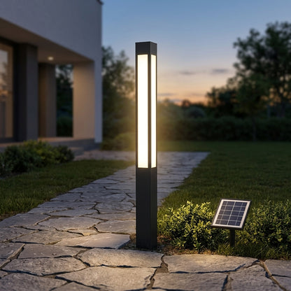 Modern Column Light - Industrial Aluminum and PC Pillar in 31, 59, 79 or 98 Inch Heights, Solar or Hardwired, for Courtyard Pathways