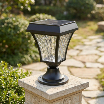Solar Wave Post Light - Black Die-cast Aluminum and PC Vintage Lantern in Cool or Warm White LED for Courtyard and Patio Fence Posts