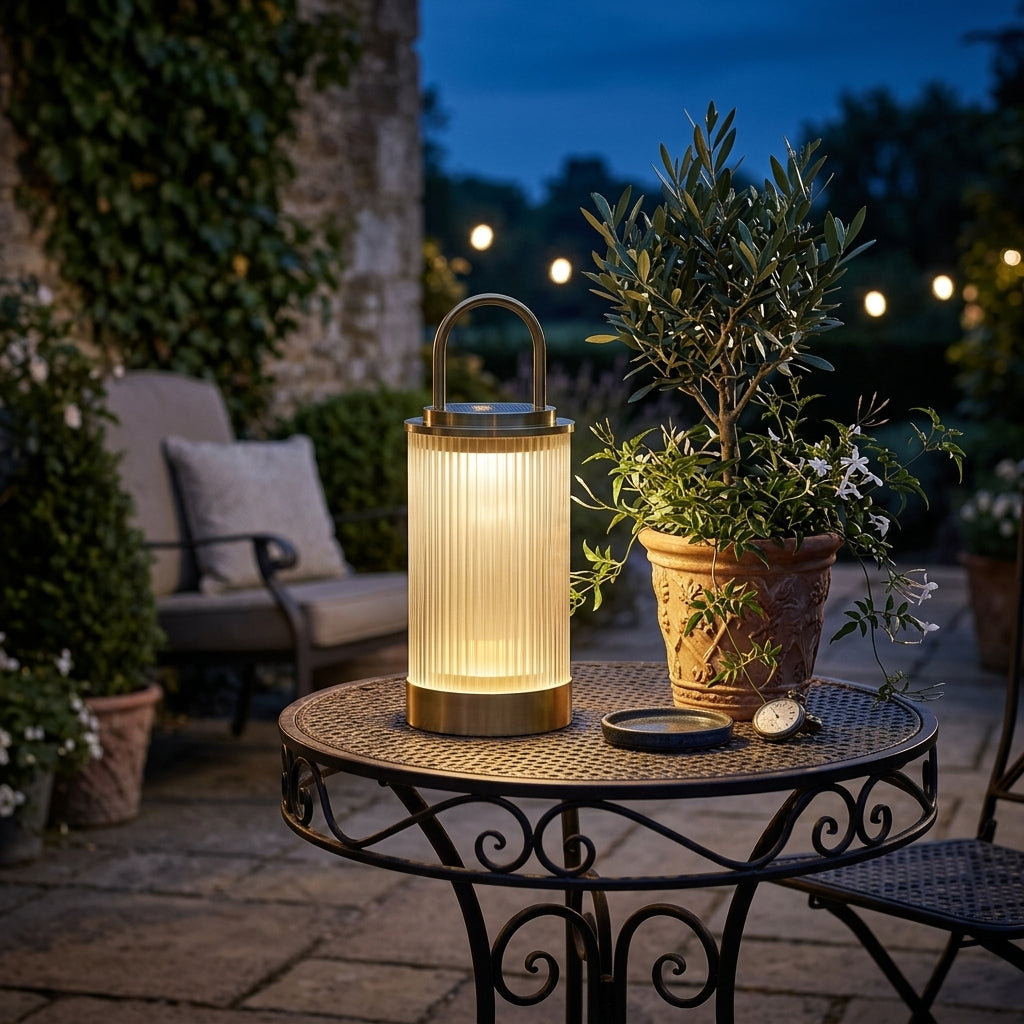Portable Outdoor Lantern - Stainless Steel 5W Warm LED in Black, Gold or White with Hardwired or Solar Power and 11 or 22 Inch Height