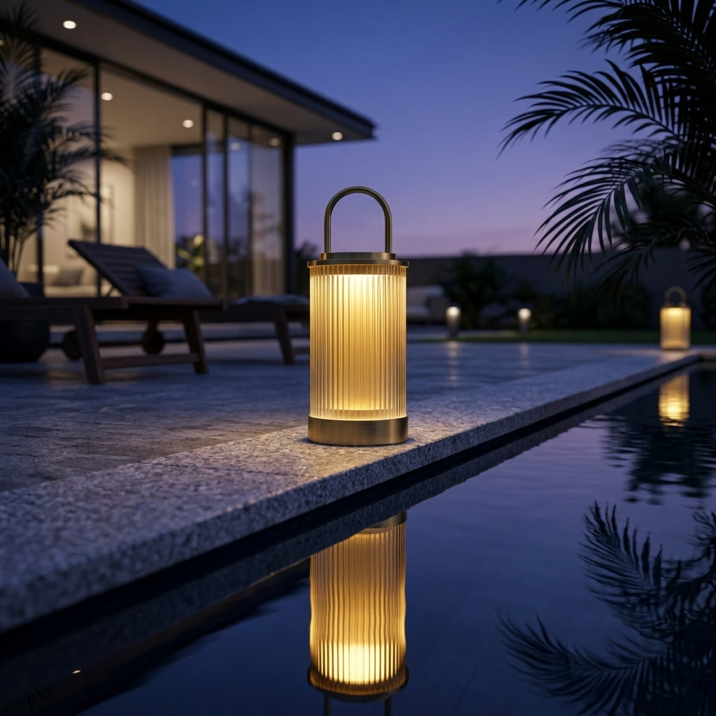 Portable Outdoor Lantern - Stainless Steel 5W Warm LED in Black, Gold or White with Hardwired or Solar Power and 11 or 22 Inch Height