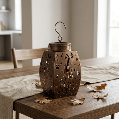 Bronze Solar Hanging Lanterns - Matched Pair of 16 Inch Metal Flame Effect Lanterns for Shepherd's Hooks, Porch Brackets and Pergola Beams