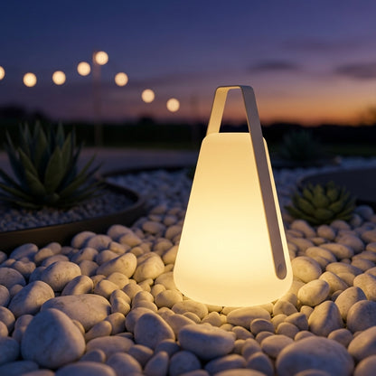 Portable LED Lantern - Aluminum and Acrylic 5W Warm Light with USB or Solar Charging in 13 and 21.7 Inch Heights for Lawns and Garden Paths