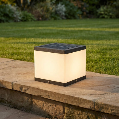Solar Square Cube Post Light - Black Acrylic Industrial Cube Lamp in 10 and 12 Inch Heights for Courtyard Posts, Single to 8-Pack