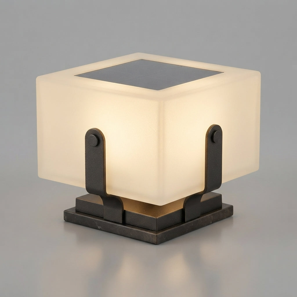 Fence Modern Square Post Light - Black Stainless Steel and PE Lantern in 7.9, 11.8 or 15.7 Inch Widths, Solar or Hardwired, for Courtyards