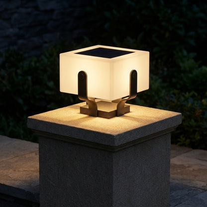 Fence Modern Square Post Light - Black Stainless Steel and PE Lantern in 7.9, 11.8 or 15.7 Inch Widths, Solar or Hardwired, for Courtyards