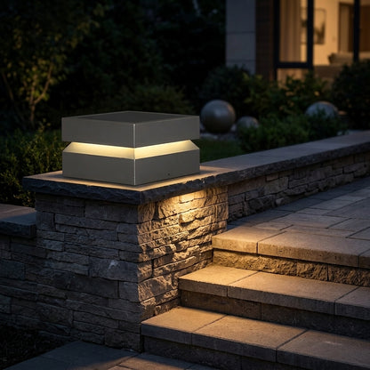 Square Modern Post Light - Black Stainless Steel Industrial Lantern in 9.8, 11.8 and 15.7 Inch Widths, Solar or Hardwired, for Courtyards