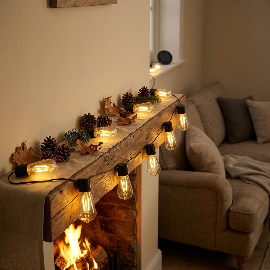 Solar Bulb String Lights - Weatherproof Warm White Retro Bulbs in 5m 10 LED or 8m 20 LED Runs for Patio, Balcony, Campsite and Garden