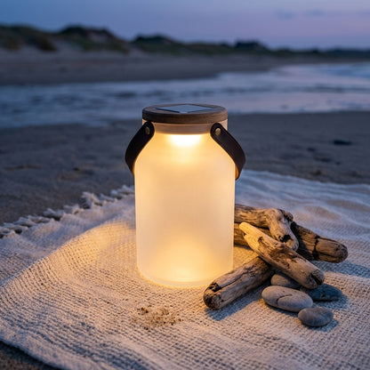 Solar Lawn Light - Bottle Jar Glass and Teak Wood LED Lantern, IP54 Waterproof at 9 by 15 Inches, in Sets of 1 to 8 for Yard and Park