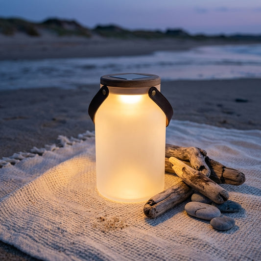 Solar Lawn Light - Bottle Jar Glass and Teak Wood LED Lantern, IP54 Waterproof at 9 by 15 Inches, in Sets of 1 to 8 for Yard and Park