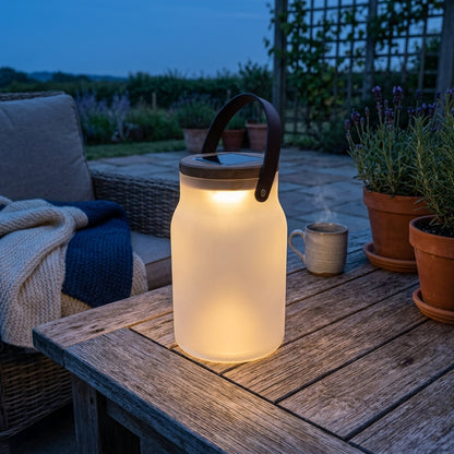 Solar Lawn Light - Bottle Jar Glass and Teak Wood LED Lantern, IP54 Waterproof at 9 by 15 Inches, in Sets of 1 to 8 for Yard and Park