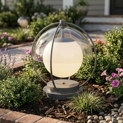 Modern Globe Planet Post Light - Gray Metal and PMMA Solar or Hardwired Orb from 7.8 to 15.7 Inch Diameter for Courtyard and Patio Posts