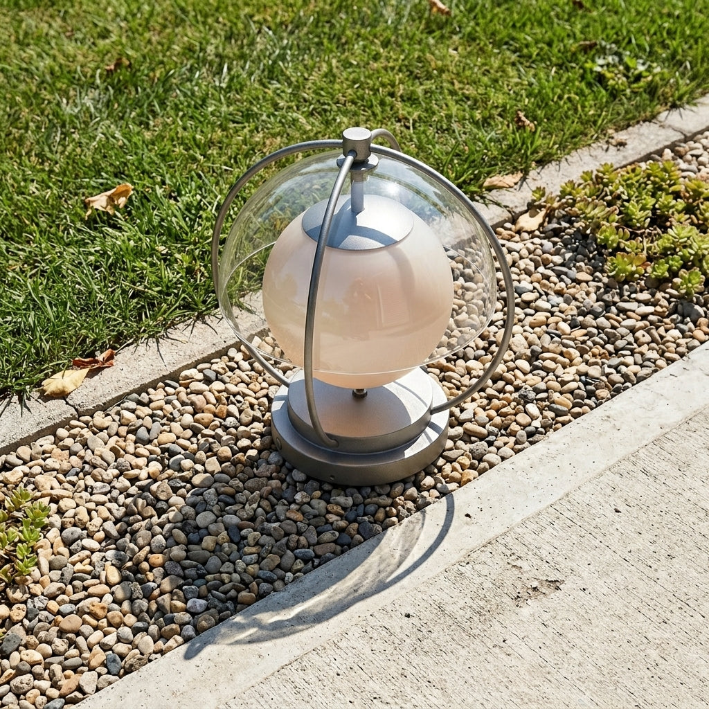 Modern Globe Planet Post Light - Gray Metal and PMMA Solar or Hardwired Orb from 7.8 to 15.7 Inch Diameter for Courtyard and Patio Posts