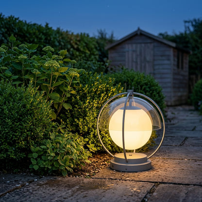 Modern Globe Planet Post Light - Gray Metal and PMMA Solar or Hardwired Orb from 7.8 to 15.7 Inch Diameter for Courtyard and Patio Posts