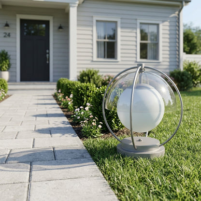 Modern Globe Planet Post Light - Gray Metal and PMMA Solar or Hardwired Orb from 7.8 to 15.7 Inch Diameter for Courtyard and Patio Posts