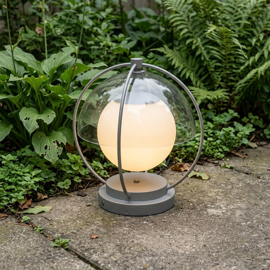 Modern Globe Planet Post Light - Gray Metal and PMMA Solar or Hardwired Orb from 7.8 to 15.7 Inch Diameter for Courtyard and Patio Posts