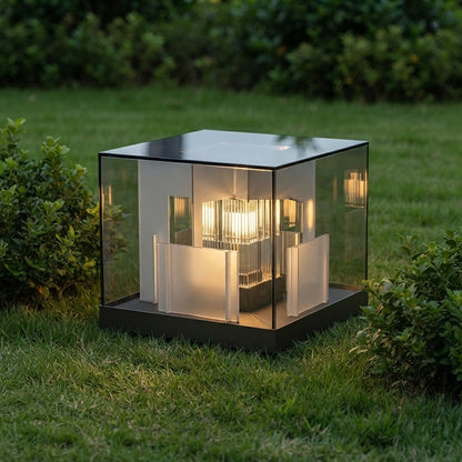 Square Modern Post Light - Gray Galvanized Sheet Metal and Acrylic Post Cap Light, Solar or Hardwired, Sold Single or in 2 to 8-Packs