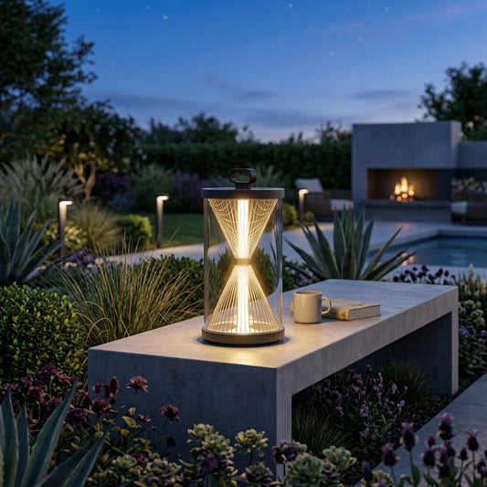 Black Outdoor Lantern - Hourglass Stainless Steel and Clear Glass Light with 3000K Warm LED, IP65 Rating and 13.2 or 23.6 Inch Height