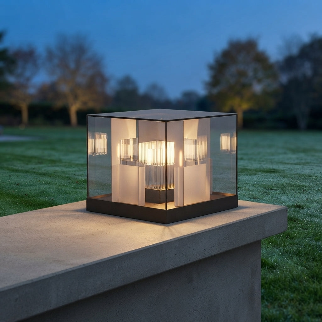 Square Modern Post Light - Gray Galvanized Sheet Metal and Acrylic Post Cap Light, Solar or Hardwired, Sold Single or in 2 to 8-Packs